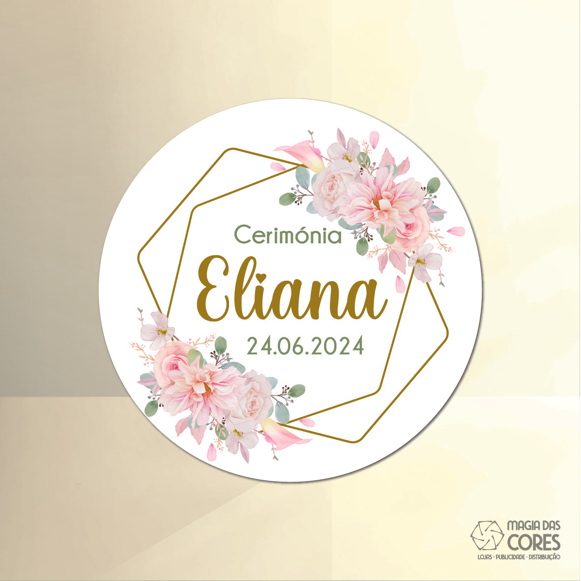 Íman - Hexagonal com Flores Rosa
