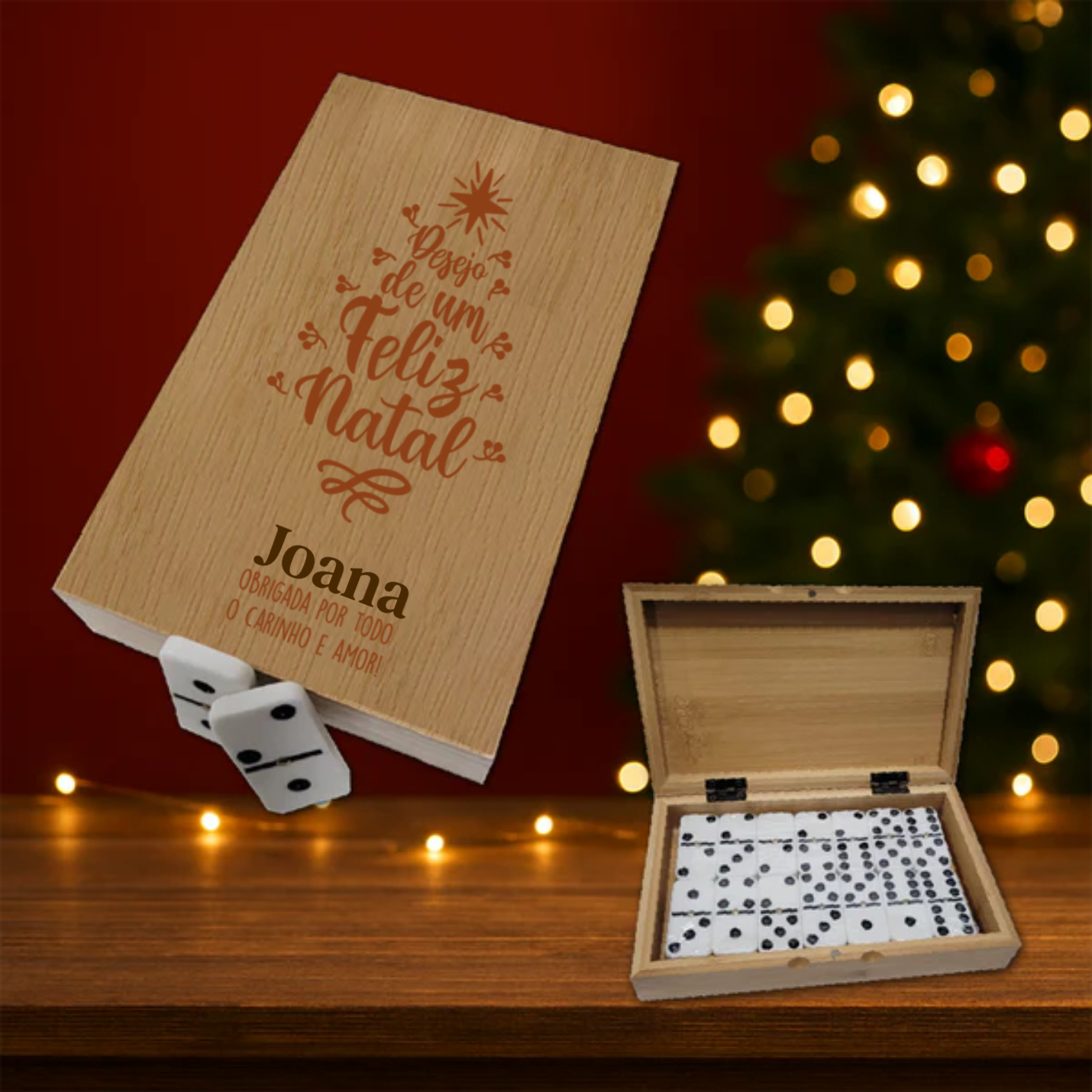 Dominó com Caixa de Bamboo